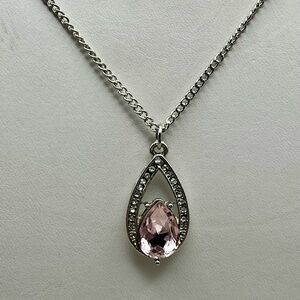 Elegant Silver Teardrop Pendant Necklace -Statement Crystal Accent Jewelry Gift